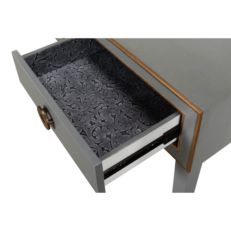 Lennox Grey and Brass Shagreen Leather Console with Storage