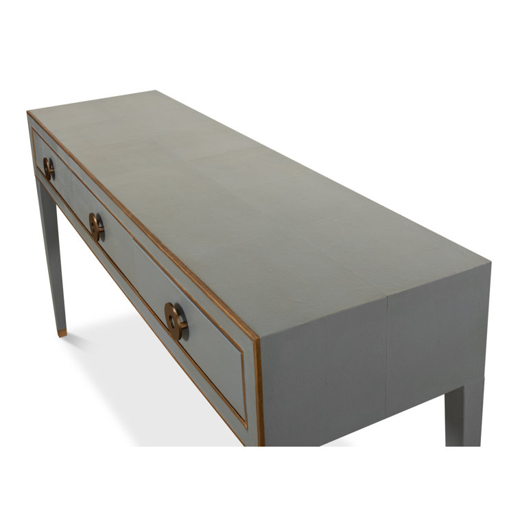 Lennox Grey and Brass Shagreen Leather Console with Storage