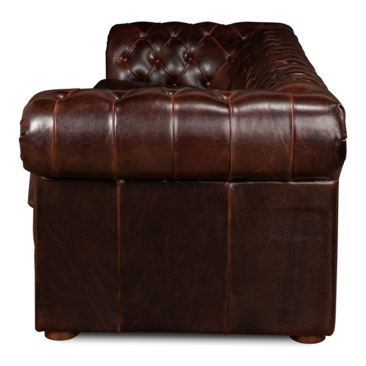 Brown Leather Tufted Chesterfield Sofa with Rolled Arms