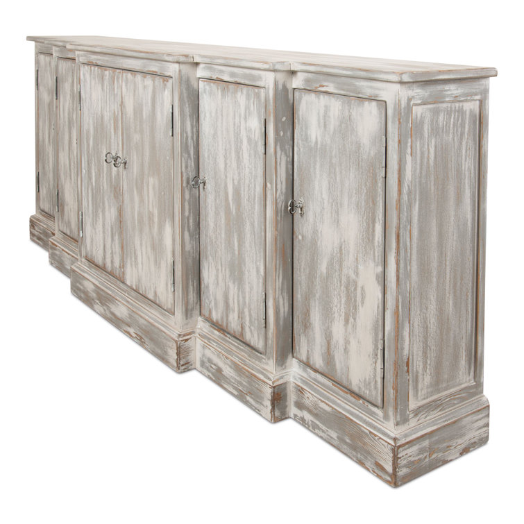 Distressed Farmhouse 80'' Gray Solid Wood Waterfall Sideboard