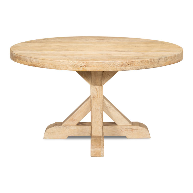 Natural Mango Wood Round Pedestal Dining Table