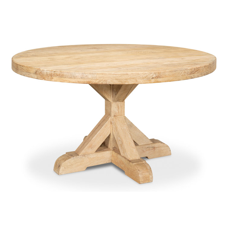 Natural Mango Wood Round Pedestal Dining Table