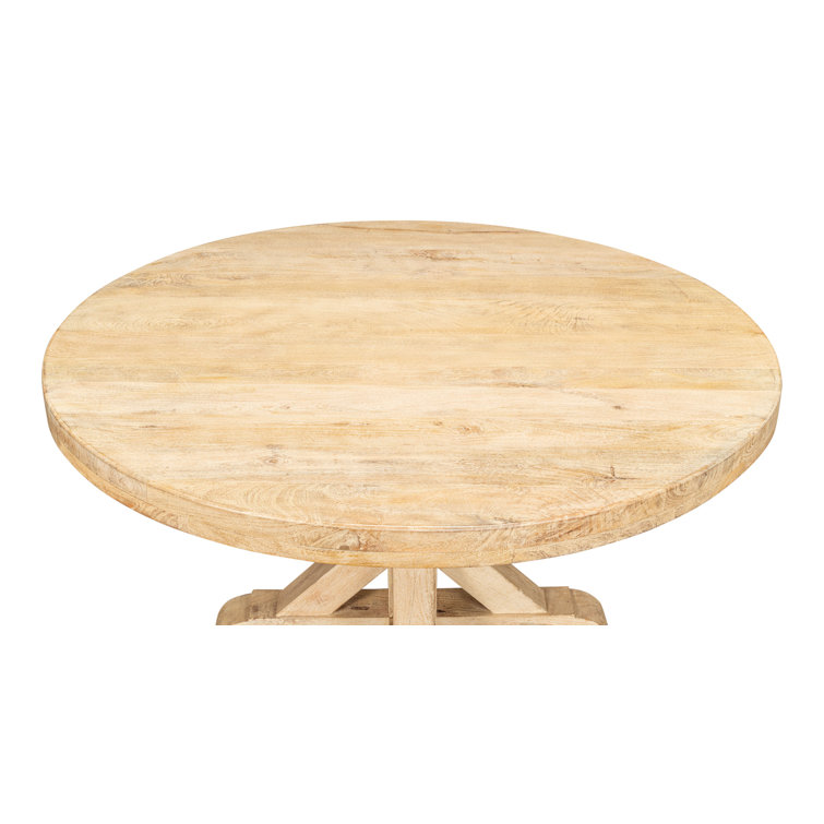 Natural Mango Wood Round Pedestal Dining Table