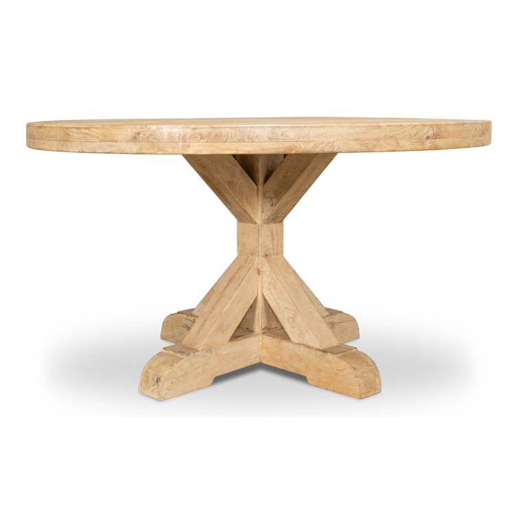 Natural Mango Wood Round Pedestal Dining Table