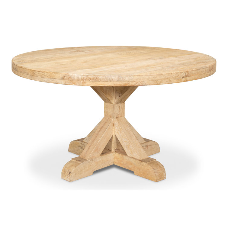 Natural Mango Wood Round Pedestal Dining Table