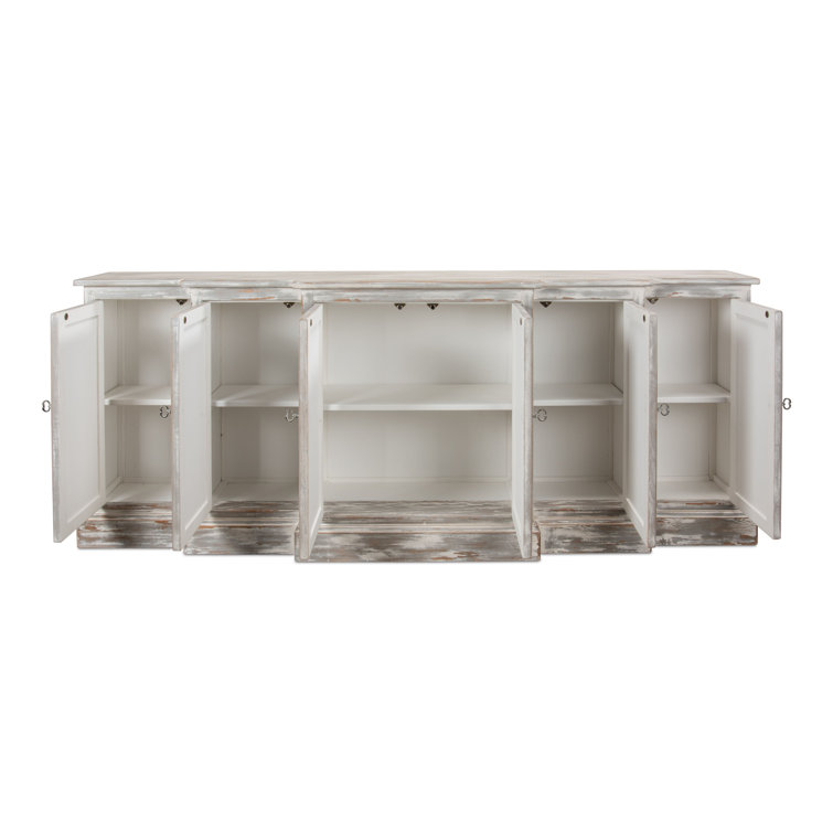 Distressed Farmhouse 80'' Gray Solid Wood Waterfall Sideboard