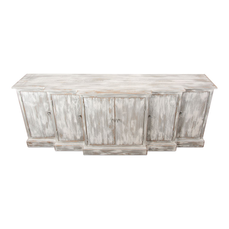 Distressed Farmhouse 80'' Gray Solid Wood Waterfall Sideboard
