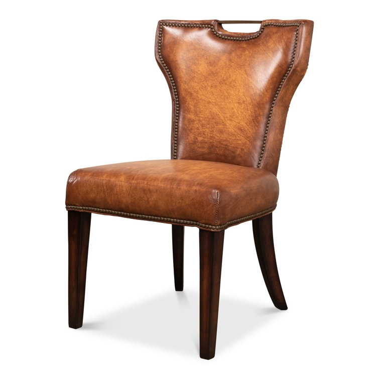 Broderick Traditional Brown Leather Upholstered Side Chair