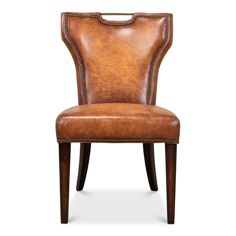 Broderick Traditional Brown Leather Upholstered Side Chair