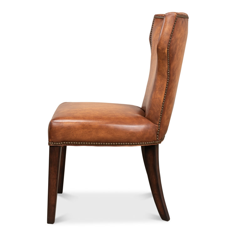Broderick Traditional Brown Leather Upholstered Side Chair