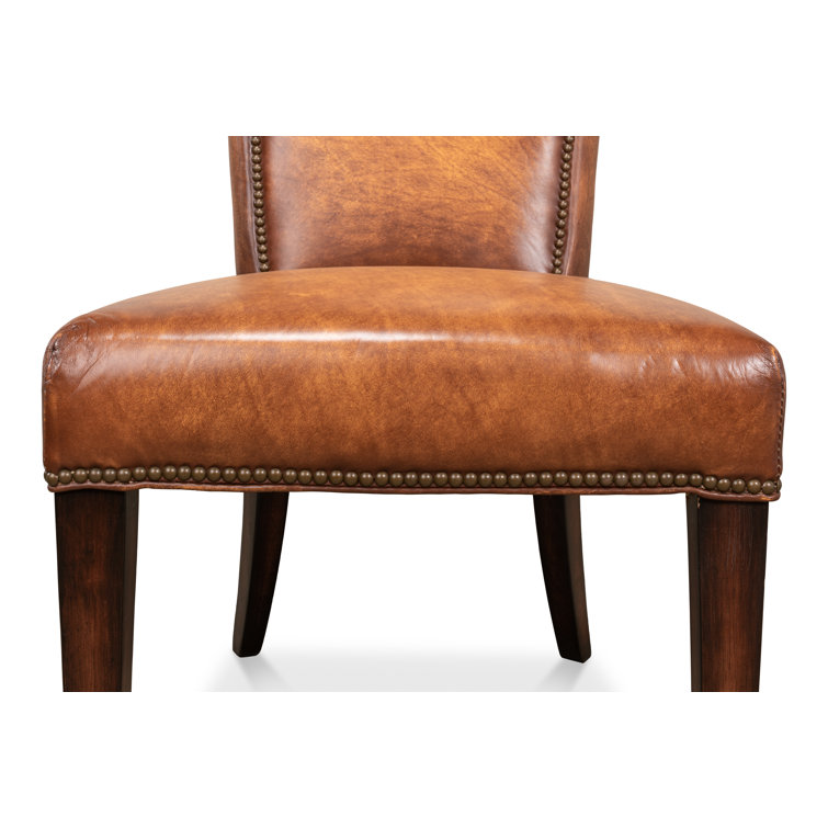 Broderick Traditional Brown Leather Upholstered Side Chair