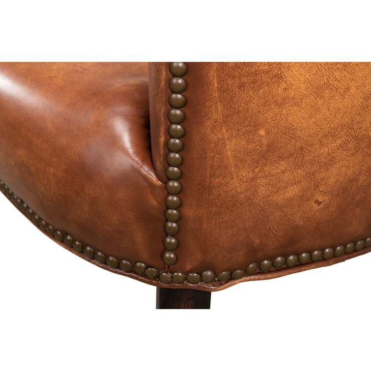 Broderick Traditional Brown Leather Upholstered Side Chair