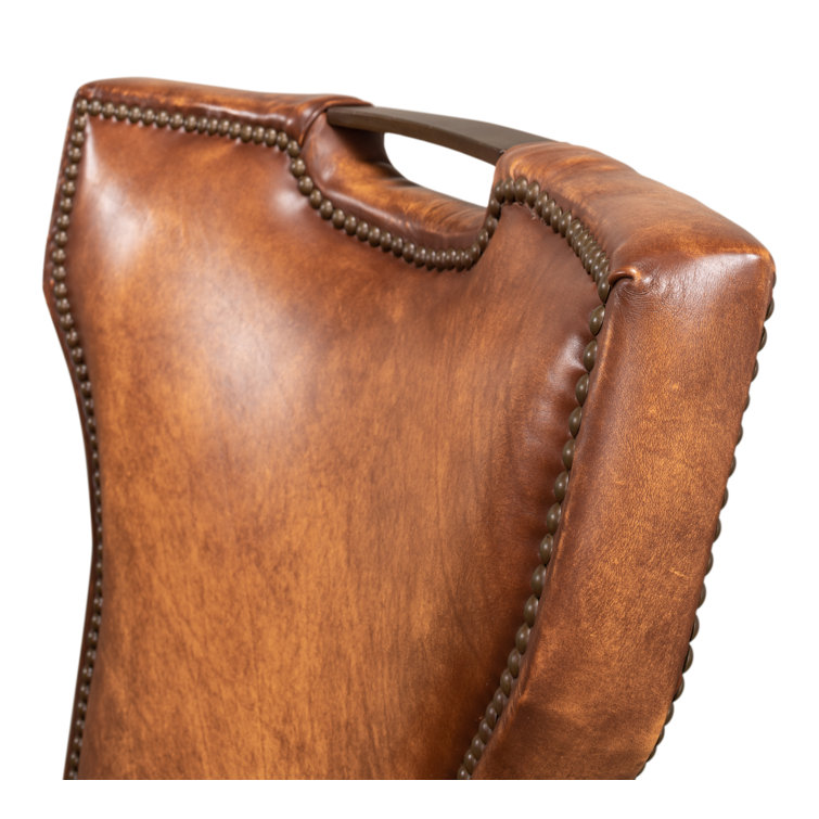 Broderick Traditional Brown Leather Upholstered Side Chair