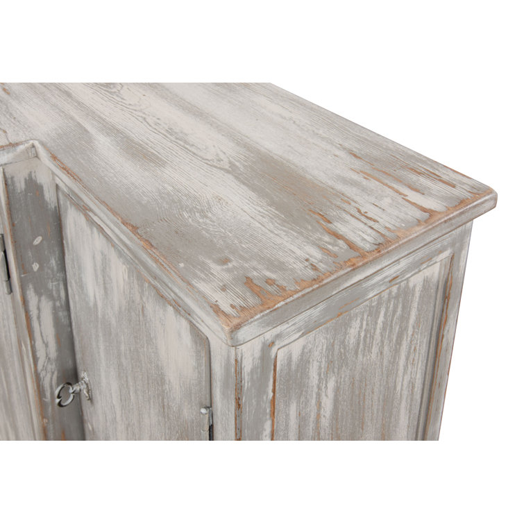 Distressed Farmhouse 80'' Gray Solid Wood Waterfall Sideboard