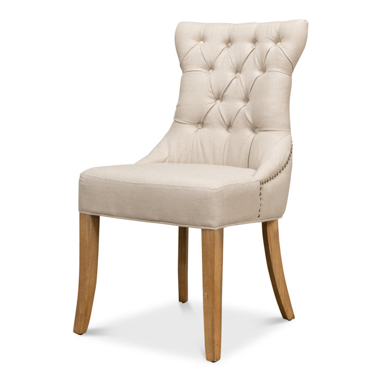 White Linen Upholstered Parsons Side Chair with Wood Frame
