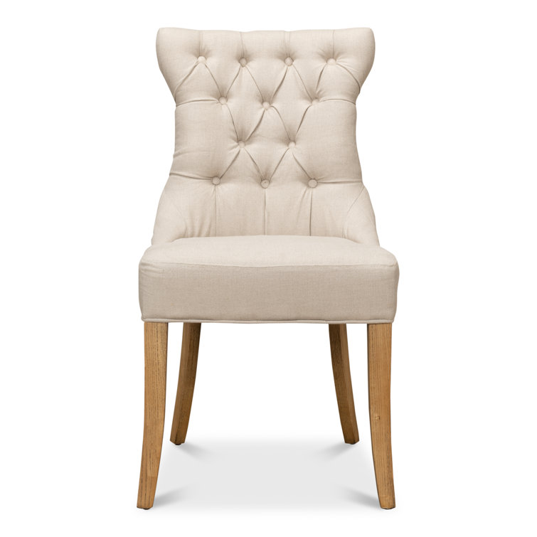 White Linen Upholstered Parsons Side Chair with Wood Frame