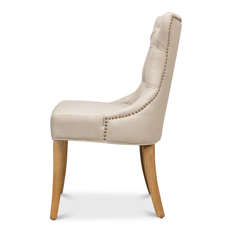White Linen Upholstered Parsons Side Chair with Wood Frame