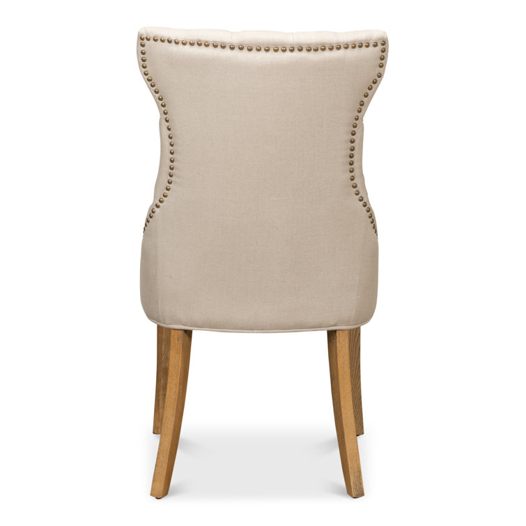White Linen Upholstered Parsons Side Chair with Wood Frame
