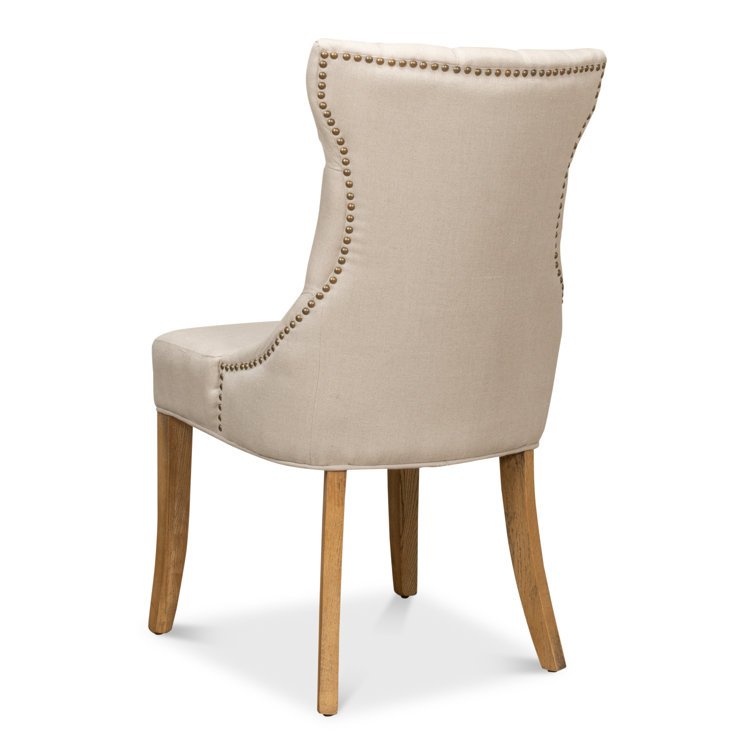 White Linen Upholstered Parsons Side Chair with Wood Frame