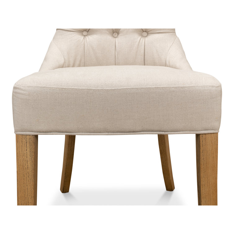 White Linen Upholstered Parsons Side Chair with Wood Frame