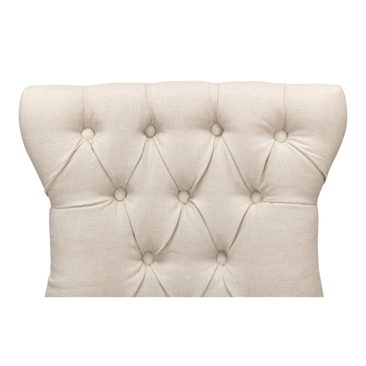 White Linen Upholstered Parsons Side Chair with Wood Frame