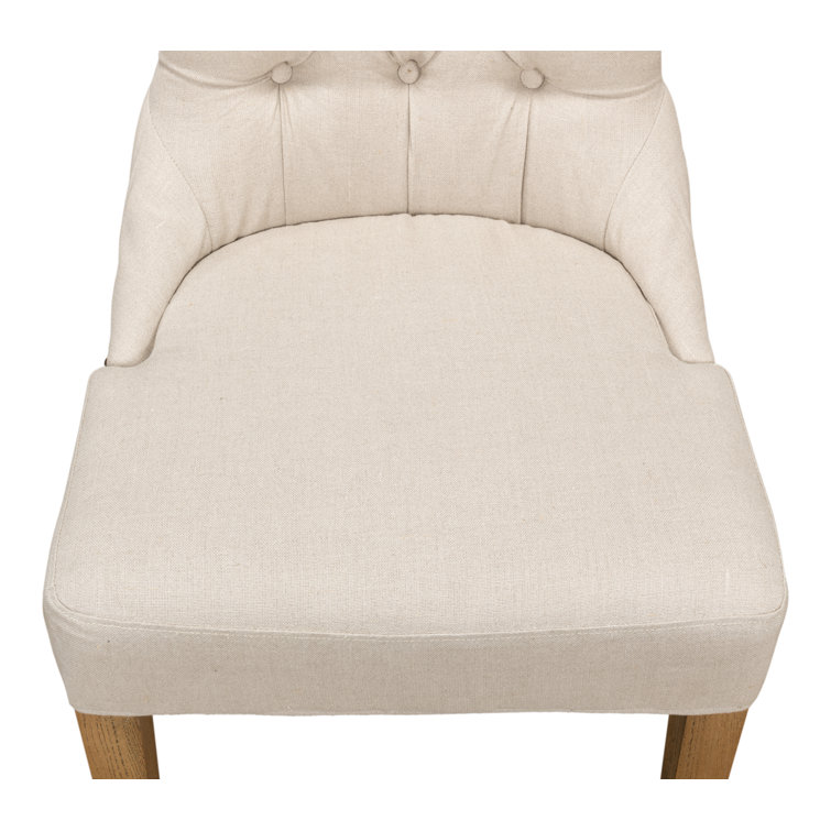 White Linen Upholstered Parsons Side Chair with Wood Frame