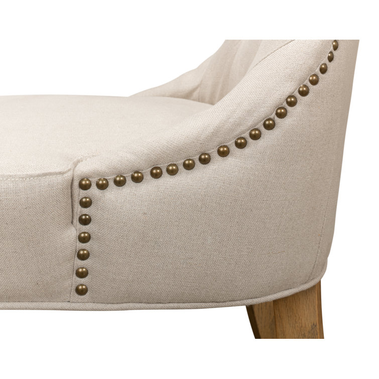 White Linen Upholstered Parsons Side Chair with Wood Frame