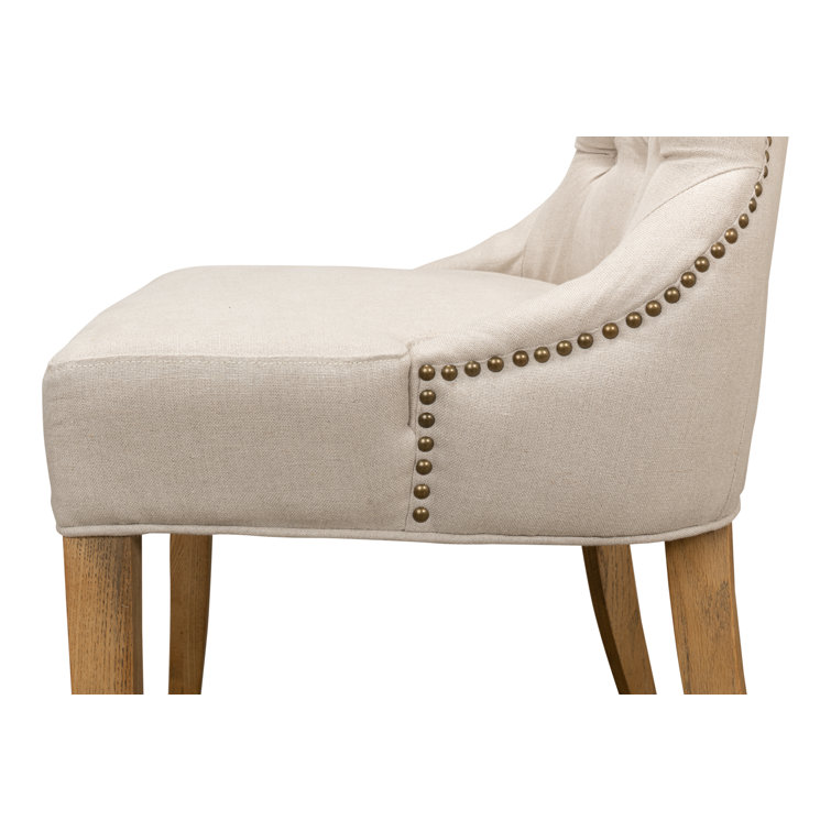 White Linen Upholstered Parsons Side Chair with Wood Frame