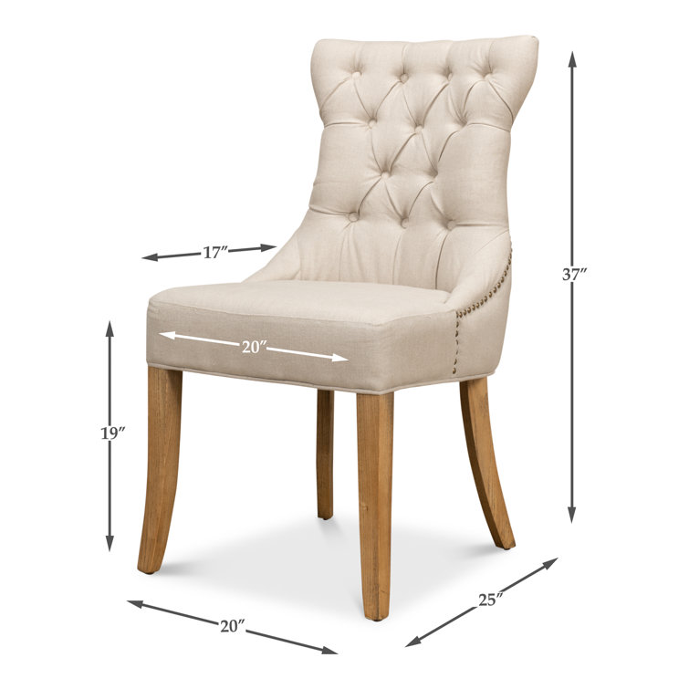 White Linen Upholstered Parsons Side Chair with Wood Frame