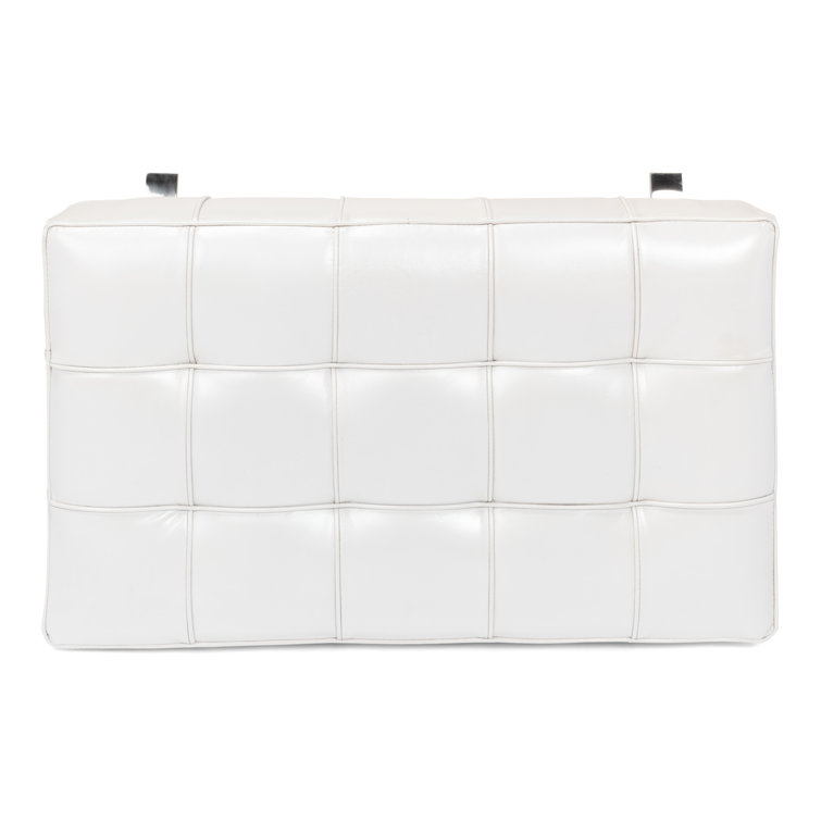 Catalunya White Leather Bench with Stainless Steel Legs