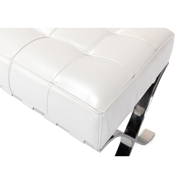 Catalunya White Leather Bench with Stainless Steel Legs