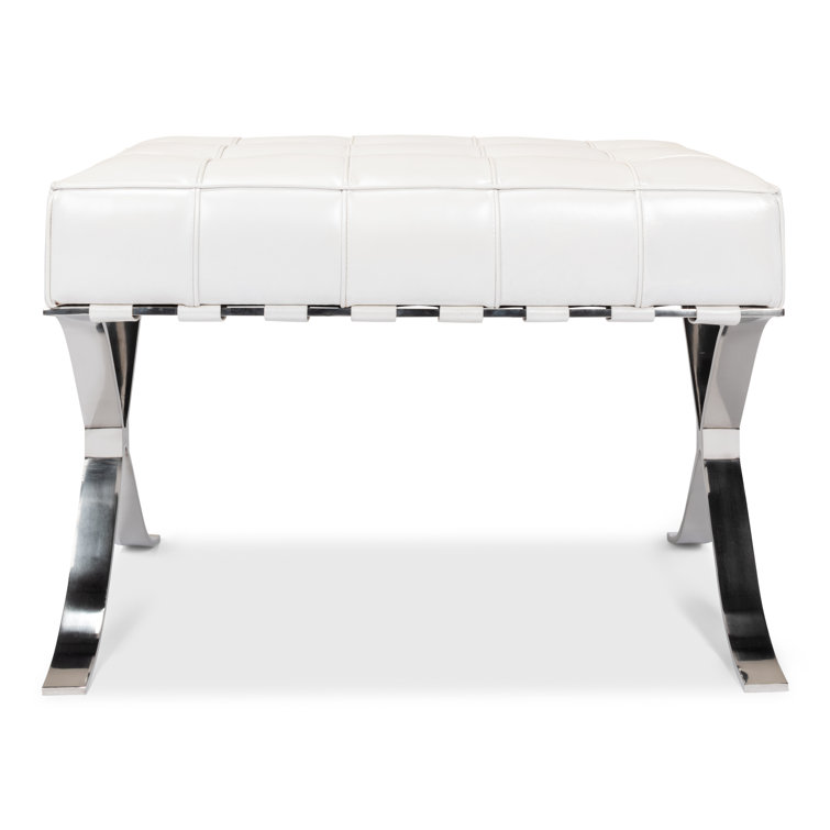 Catalunya White Leather Bench with Stainless Steel Legs
