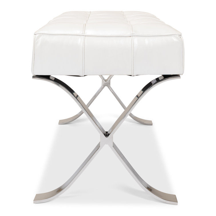 Catalunya White Leather Bench with Stainless Steel Legs