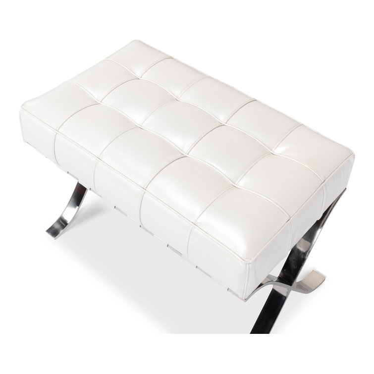 Catalunya White Leather Bench with Stainless Steel Legs