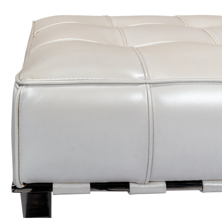 Catalunya White Leather Bench with Stainless Steel Legs