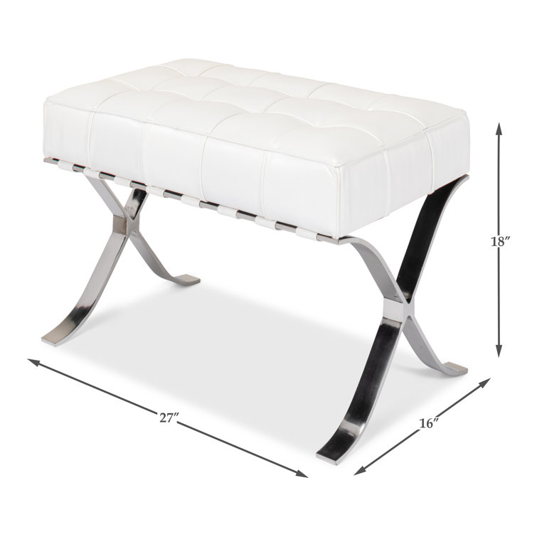 Catalunya White Leather Bench with Stainless Steel Legs