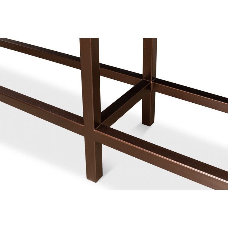 Brown Embossed Leather Console Table with Iron Frame and Storage