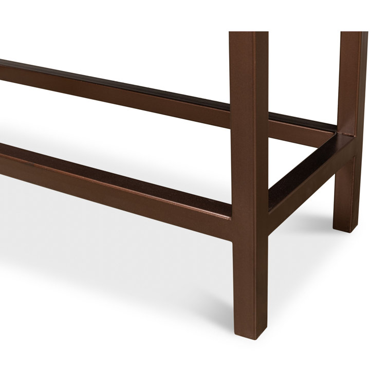 Brown Embossed Leather Console Table with Iron Frame and Storage