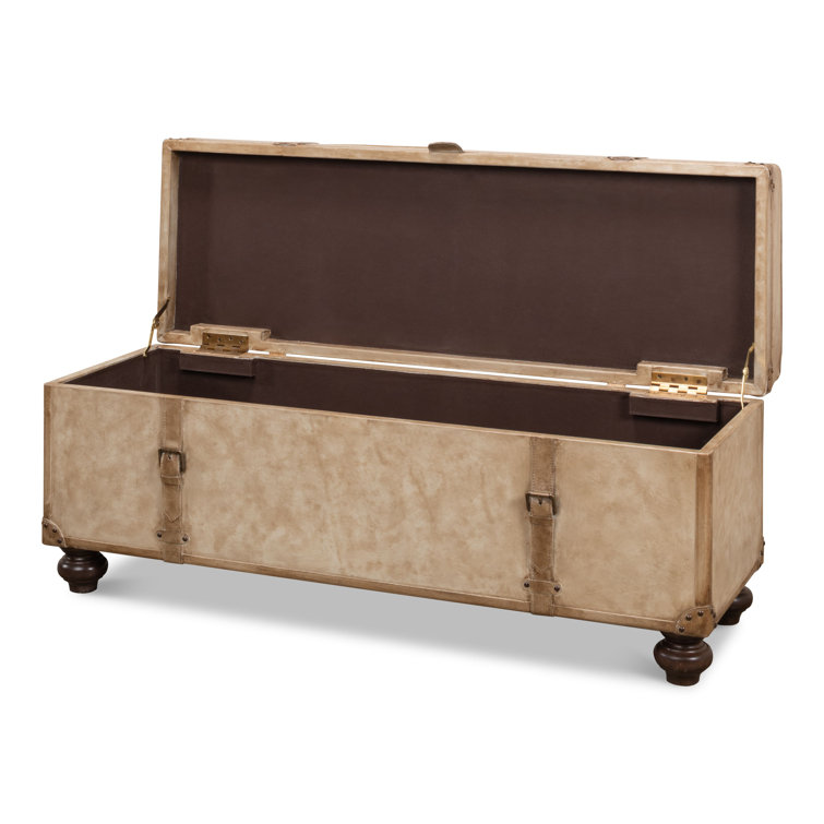 Beige Leather Upholstered Fliptop Storage Bench