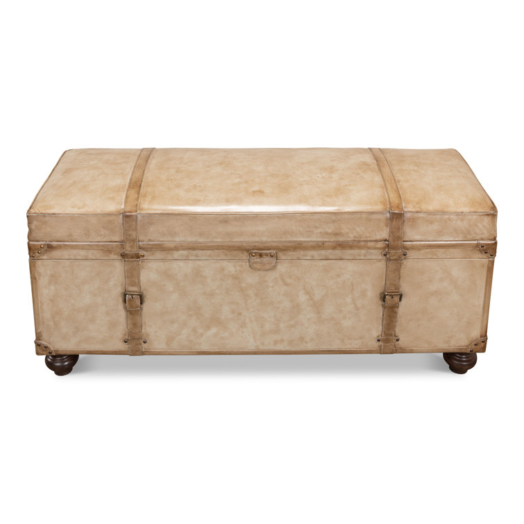 Beige Leather Upholstered Fliptop Storage Bench