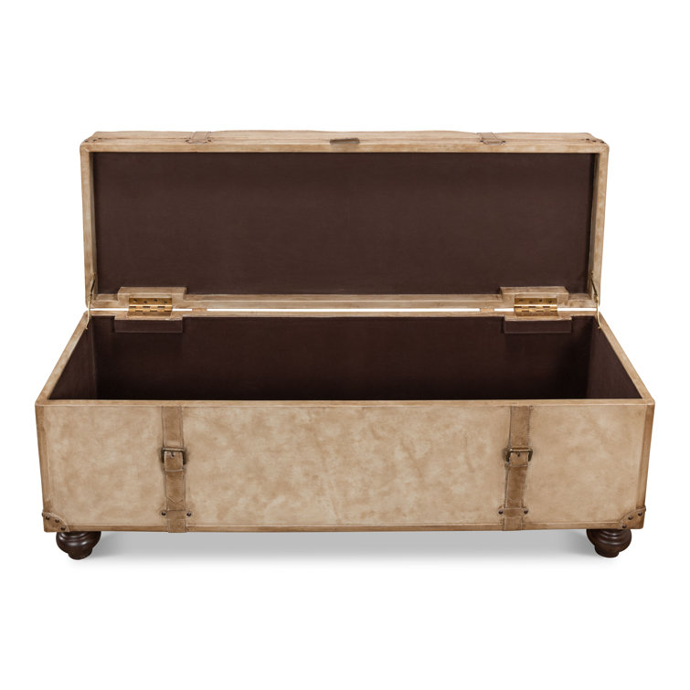 Beige Leather Upholstered Fliptop Storage Bench
