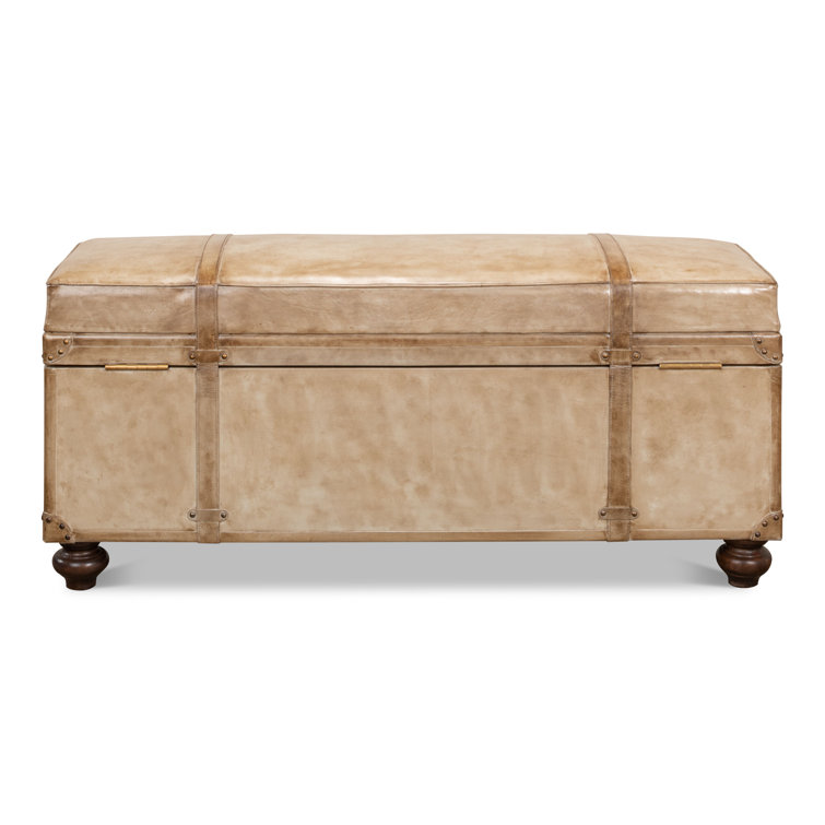 Beige Leather Upholstered Fliptop Storage Bench
