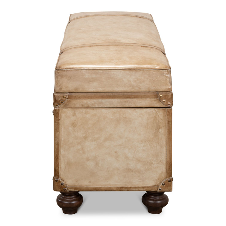 Beige Leather Upholstered Fliptop Storage Bench
