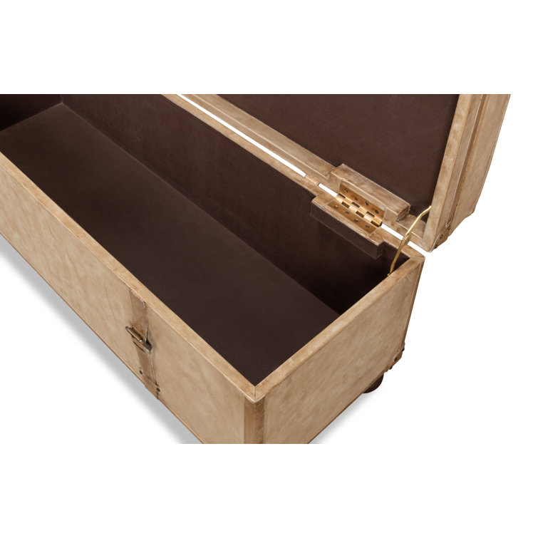 Beige Leather Upholstered Fliptop Storage Bench