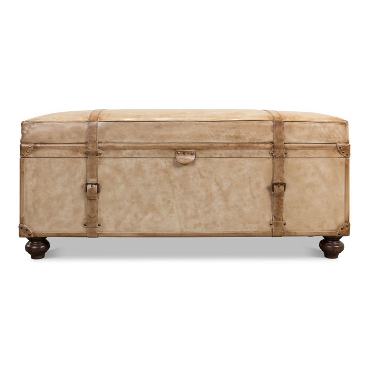 Beige Leather Upholstered Fliptop Storage Bench