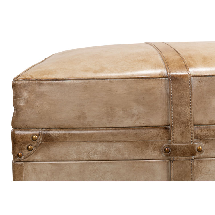 Beige Leather Upholstered Fliptop Storage Bench