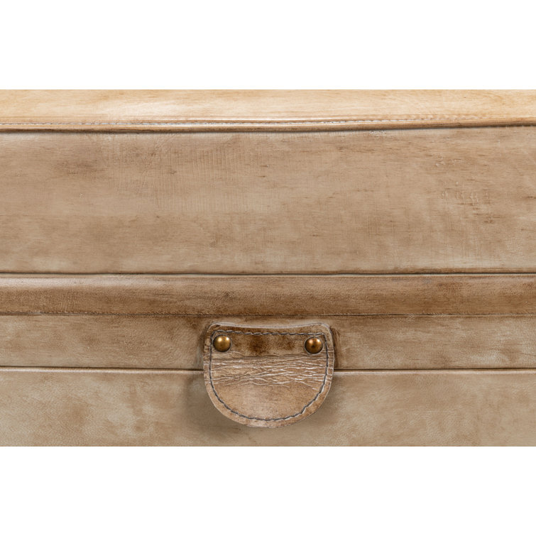 Beige Leather Upholstered Fliptop Storage Bench