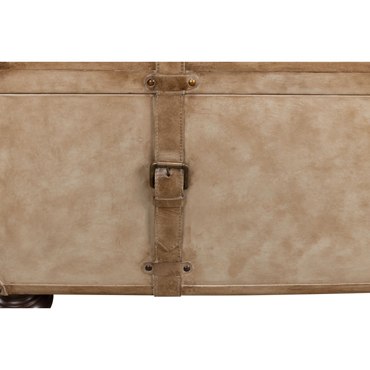 Beige Leather Upholstered Fliptop Storage Bench
