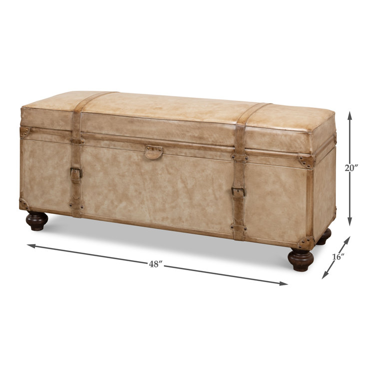 Beige Leather Upholstered Fliptop Storage Bench