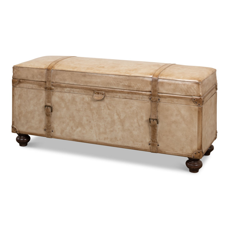 Beige Leather Upholstered Fliptop Storage Bench